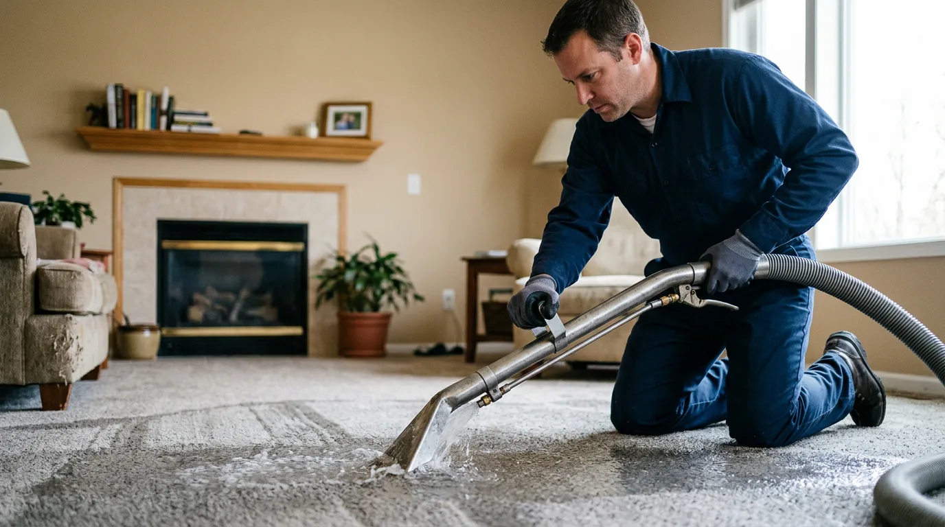 Water damage restoration technician working near Imlay City, MI